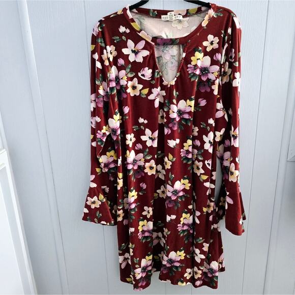 Eye Candy Burgundy Floral Dress 3X – Boho, Feminine, Casual, Everyday Wear - Picture 1 of 6